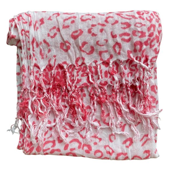 Pink Leopard Print Scarf With Fringe - Picture 4 of 4